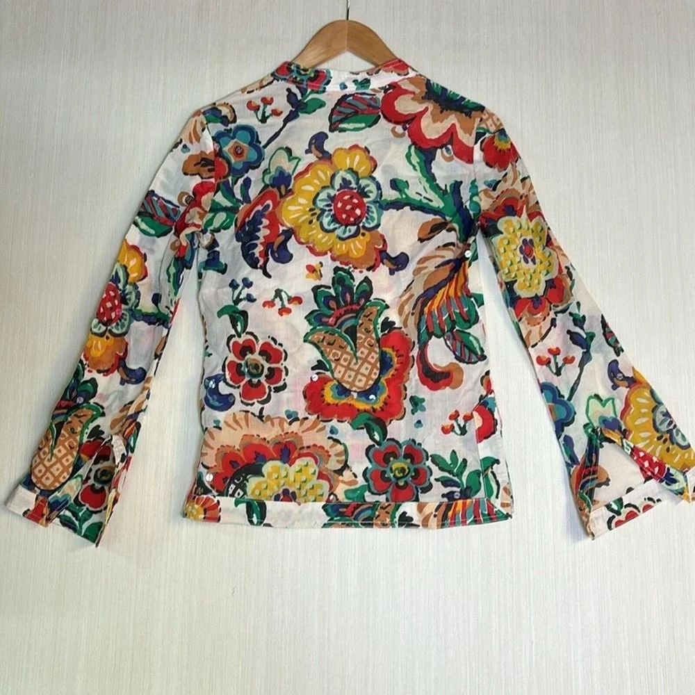 Tory Burch Floral Sequin Cotton Tunic Blouse Multi Color Size 0 Lightweight